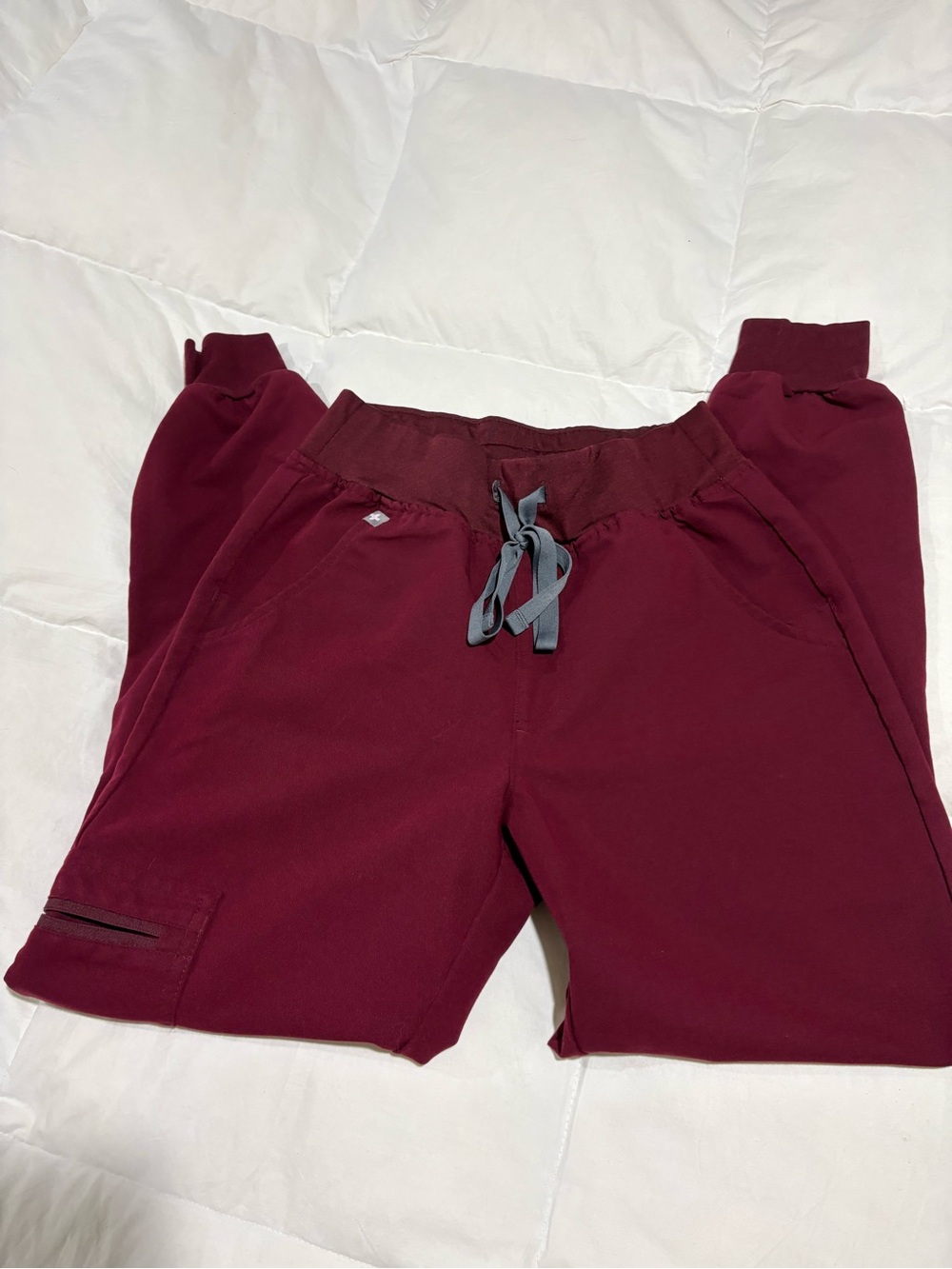Figs XXS/P Maroon Track Joggers with Gray Drawstring